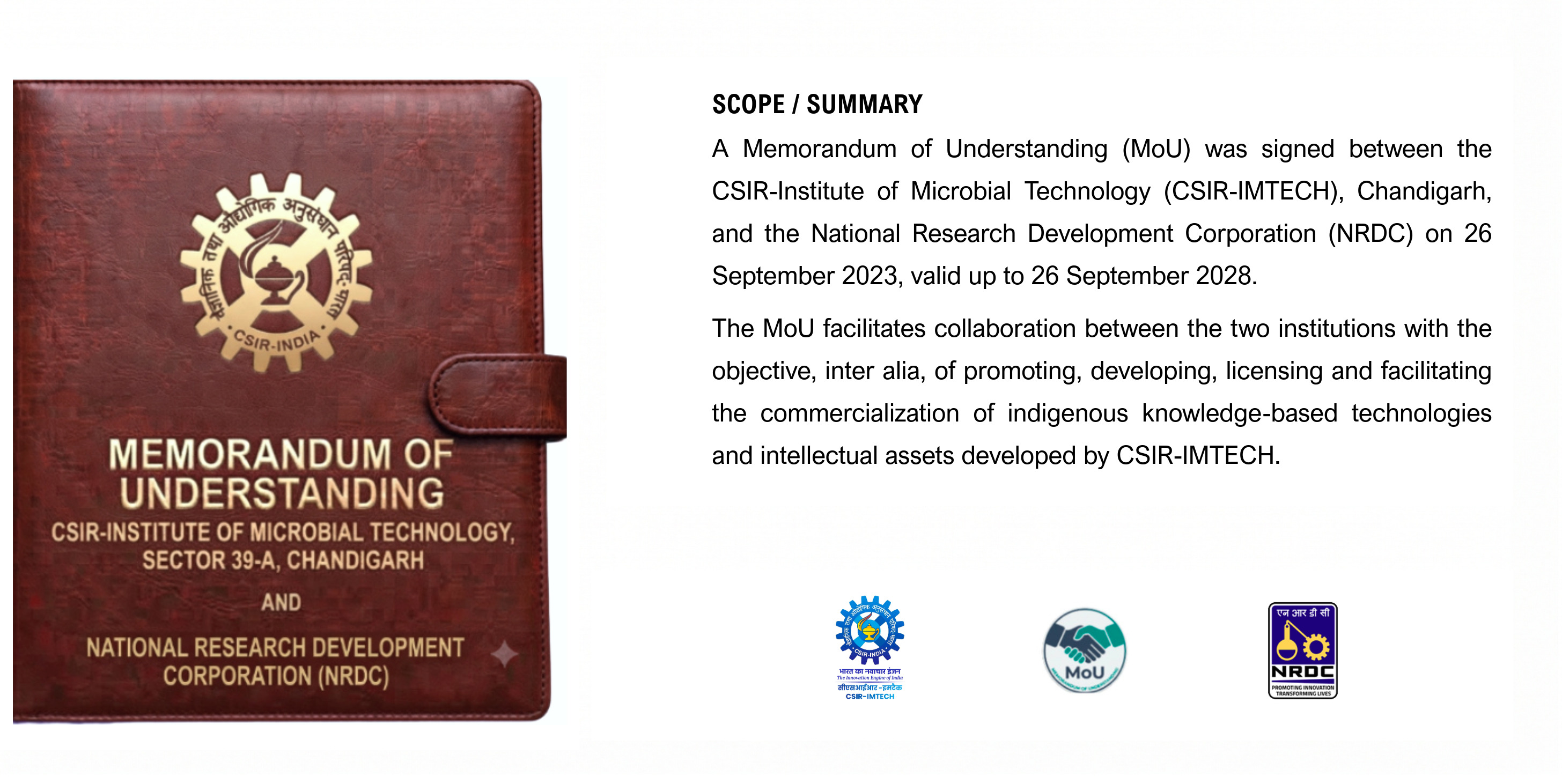 MOU signing with National Research Development Corporation (NRDC)